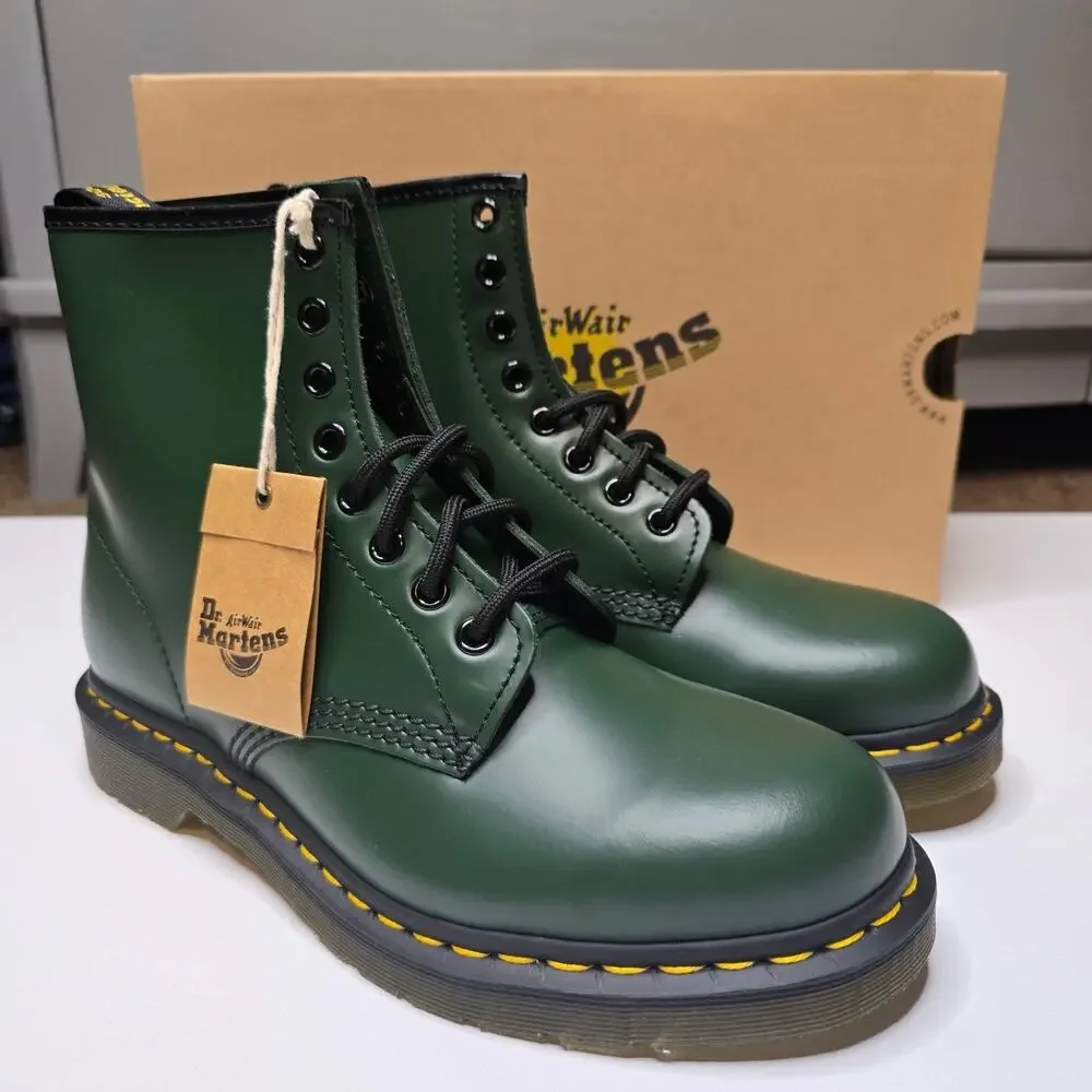 Dr. Martens Green Smooth Leather 8-Eye Lace-Up Ankle Boots